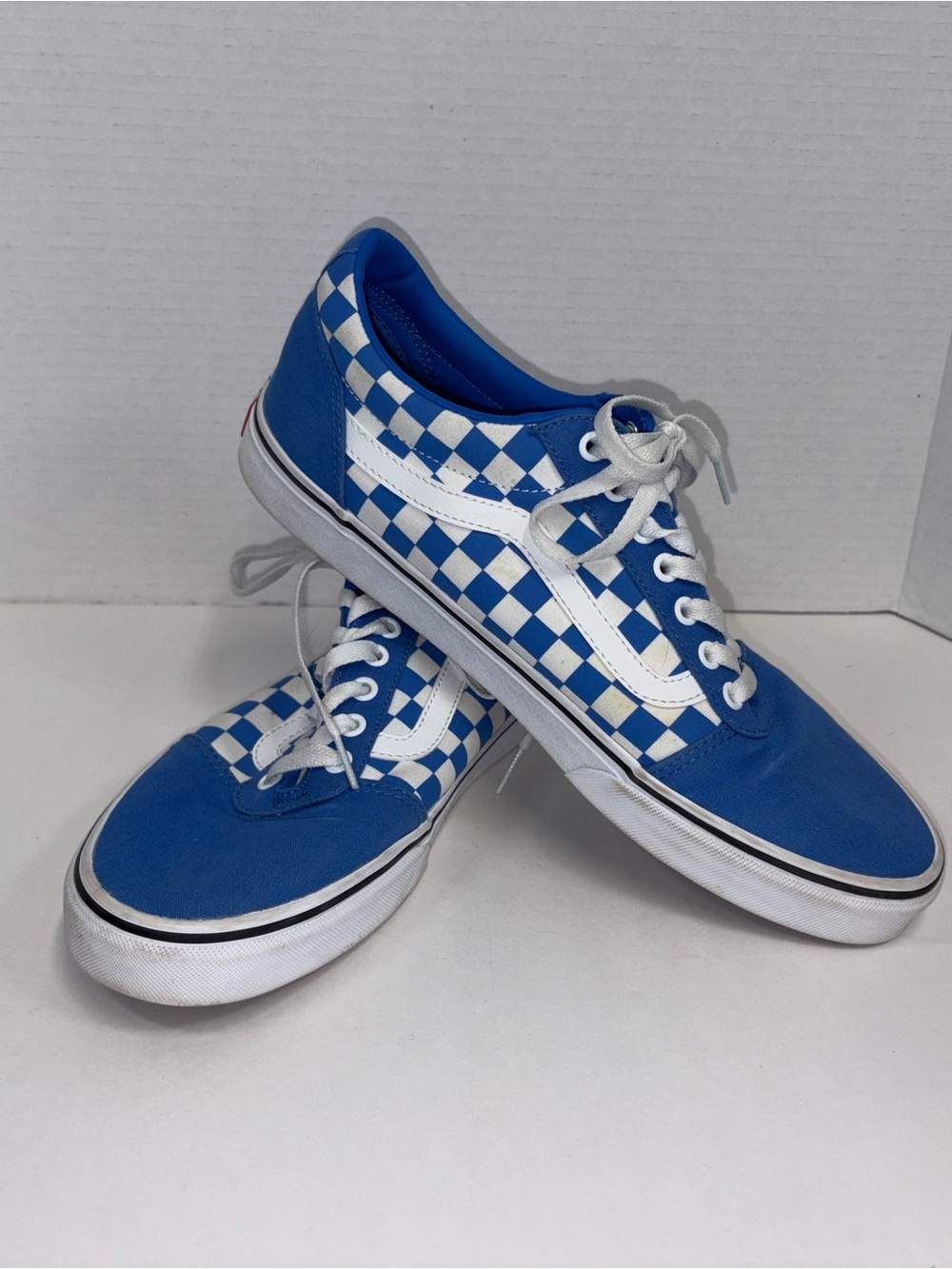 Vans Blue and White Checkerboard Low-Top Sneakers